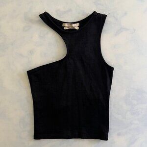 Pull & Bear Black Ribbed Cut Out Cropped Tank Top